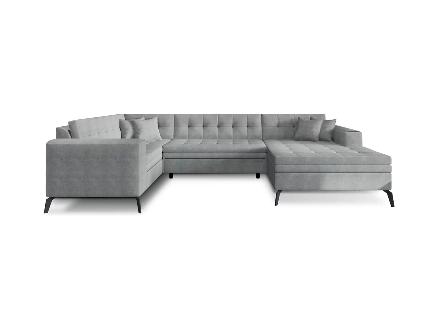 Canapé panoramique convertible BONTY tissu matelassé-Gris clair chiné-Méridienne A droite