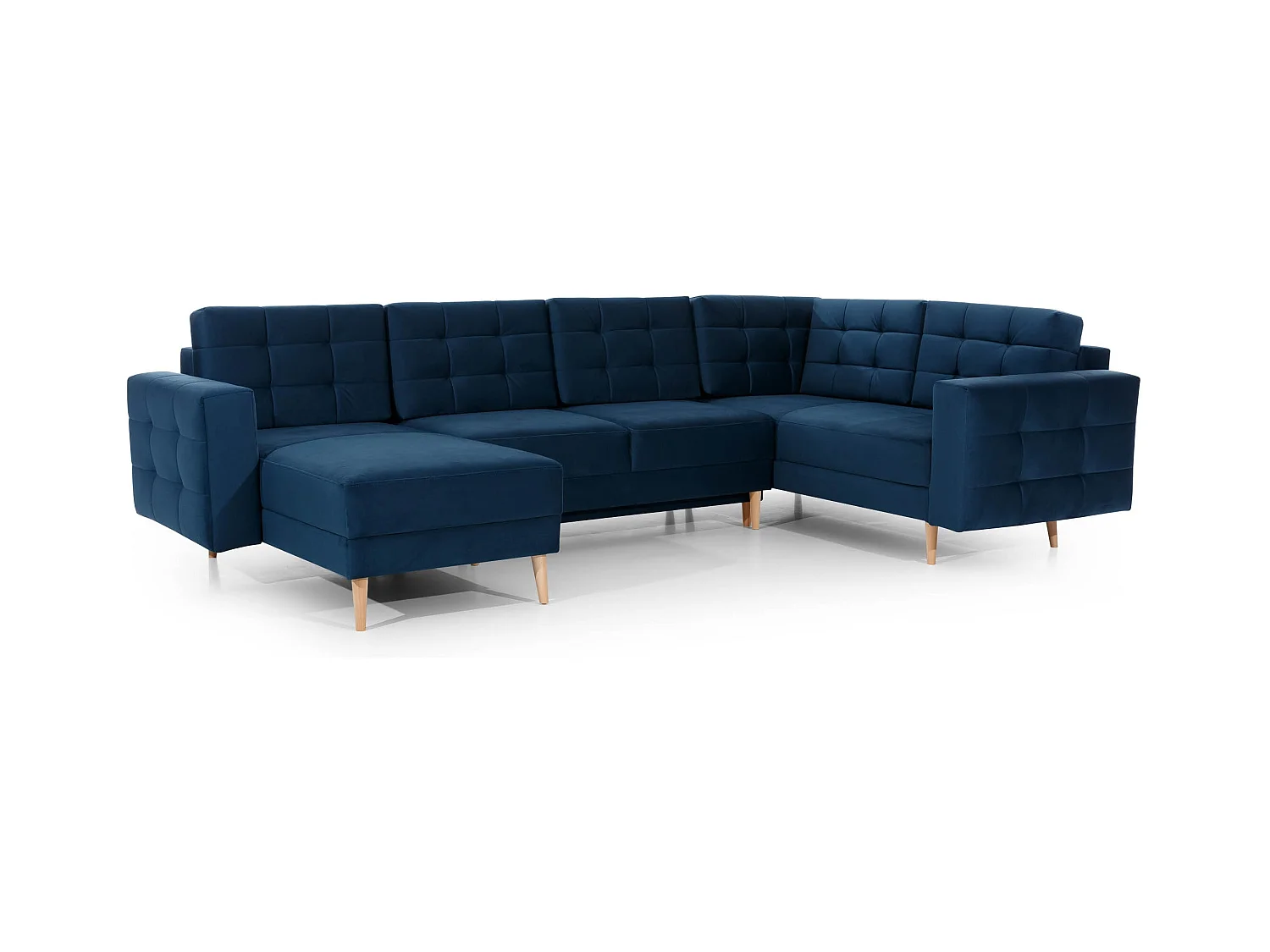 Canapé panoramique convertible ANSKA en tissu - Pieds bois naturel-Gris souris