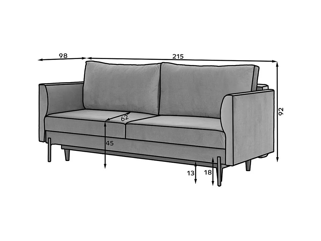 Canapé convertible en tissu ROBBY – Rangement et pieds métal noir-Noir