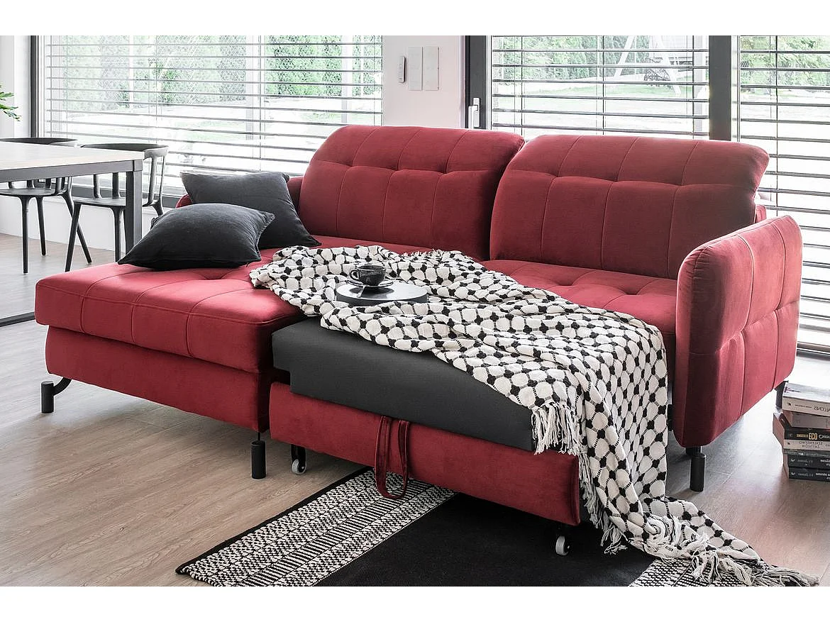 Canapé d'angle convertible tissu avec coffre de rangement LORI-Vert clair-angle droit