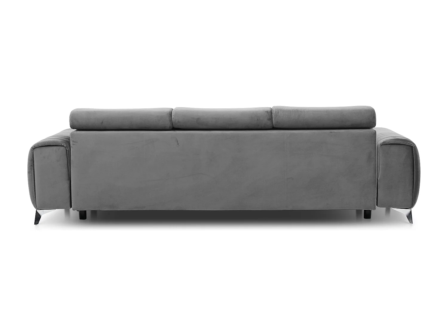 Canapé convertible velours LOZA - Appuis-tête réglables et pieds acier chromé-Gris