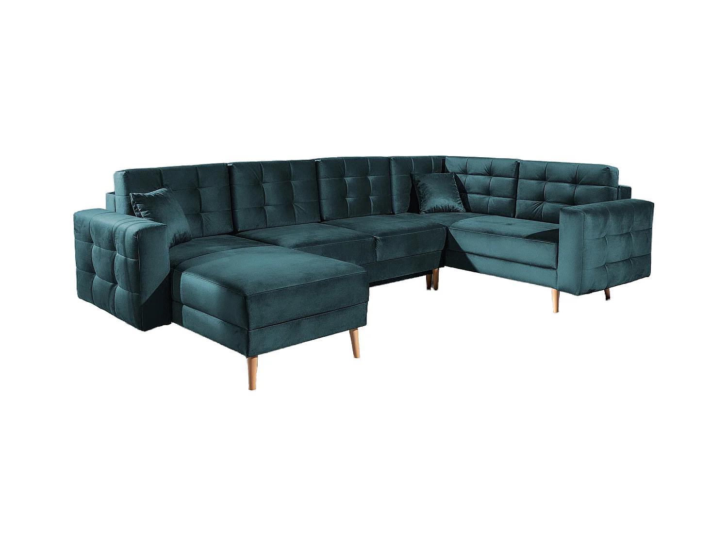 Canapé panoramique convertible ANSKA en velours - Pieds bois naturel-Vert