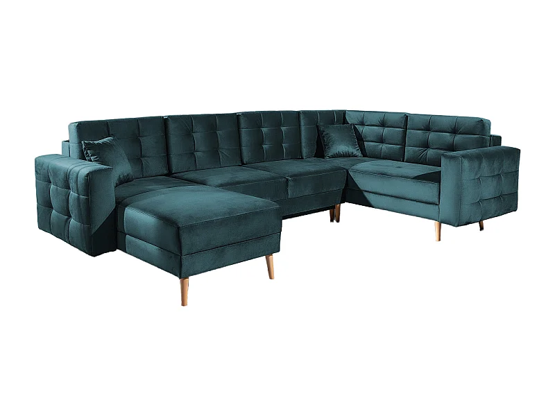 Canapé panoramique convertible ANSKA en velours - Pieds bois naturel-Vert