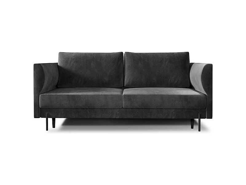 Canapé convertible en velours ROBBY – Rangement et pieds métal noir-Gris chiné
