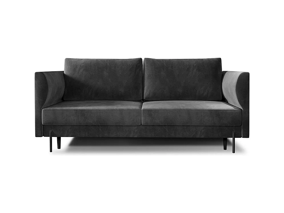 Canapé convertible en velours ROBBY – Rangement et pieds métal noir-Gris chiné