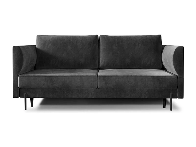 Canapé convertible en velours ROBBY – Rangement et pieds métal noir-Gris chiné