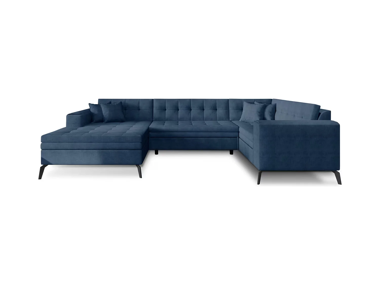 Canapé panoramique convertible BONTY tissu matelassé-Bleu charrette-Méridienne A gauche