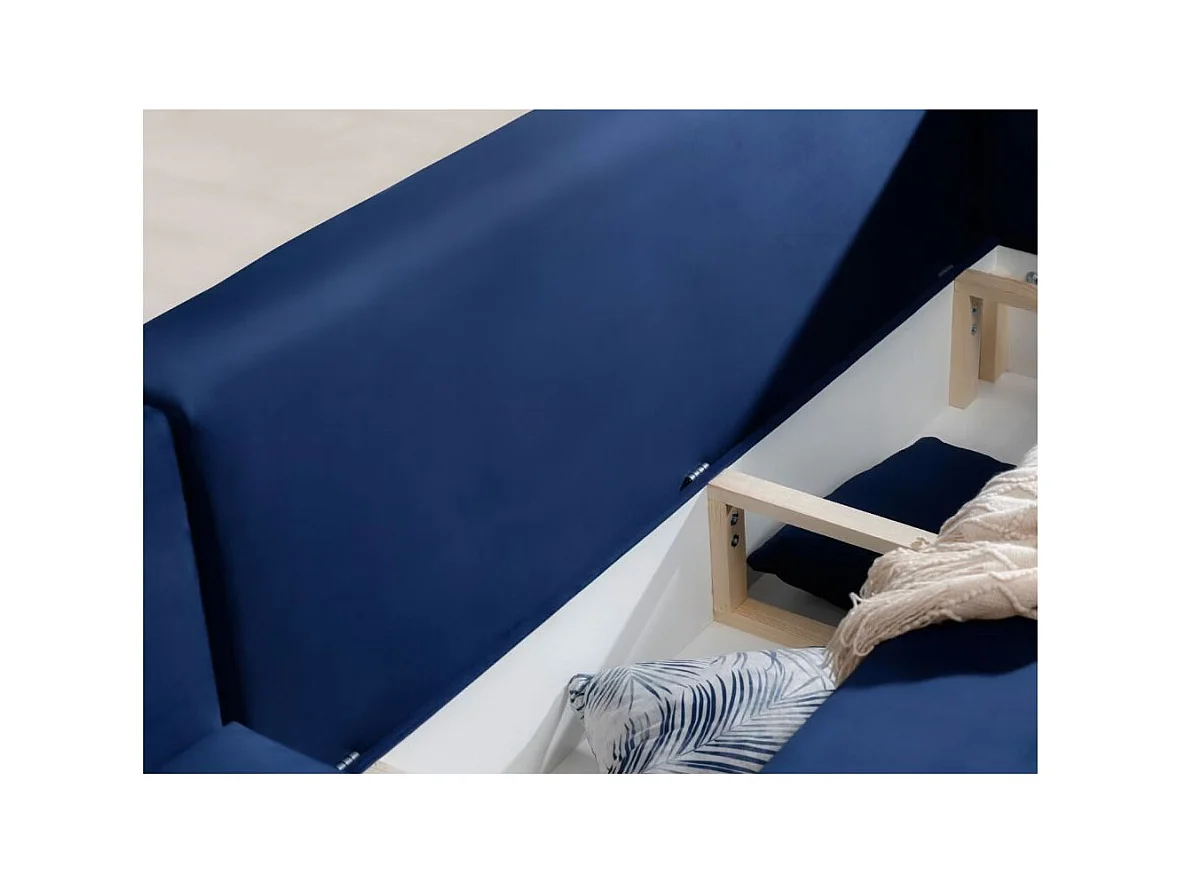Canapé d'angle convertible velours DAVINA - Coffre et pieds métal noir-Bleu nuit-angle gauche