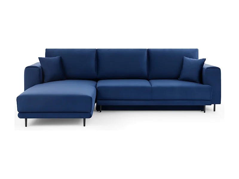 DAVINA omvormbare fluwelen hoekbank - Zwarte metalen opbergruimte en poten-Kleur Middernacht blauw-linkerhoek