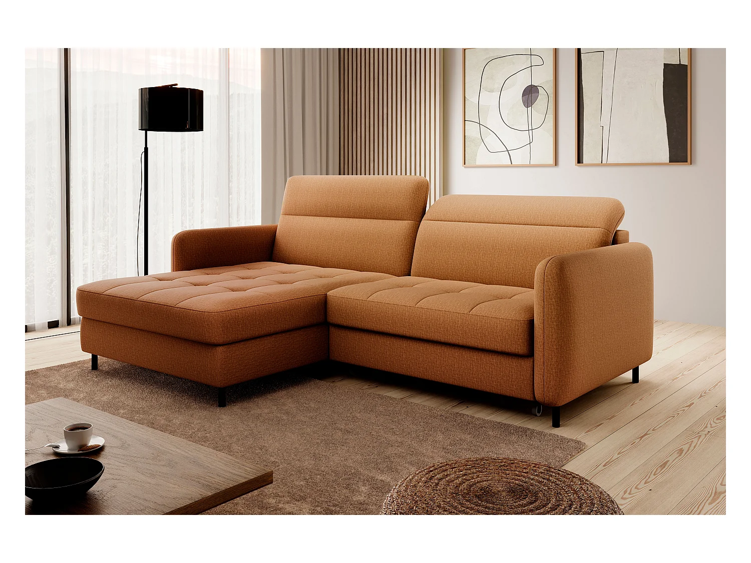 Petit canapé d’angle convertible tissu Kunder-Orange-angle gauche