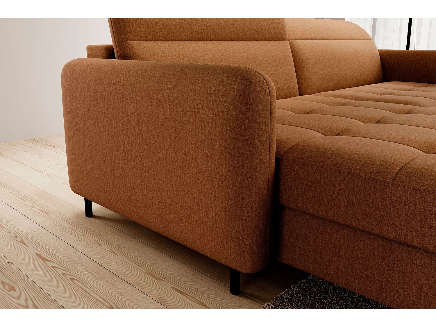 Petit canapé d’angle convertible tissu Kunder-Orange-angle gauche