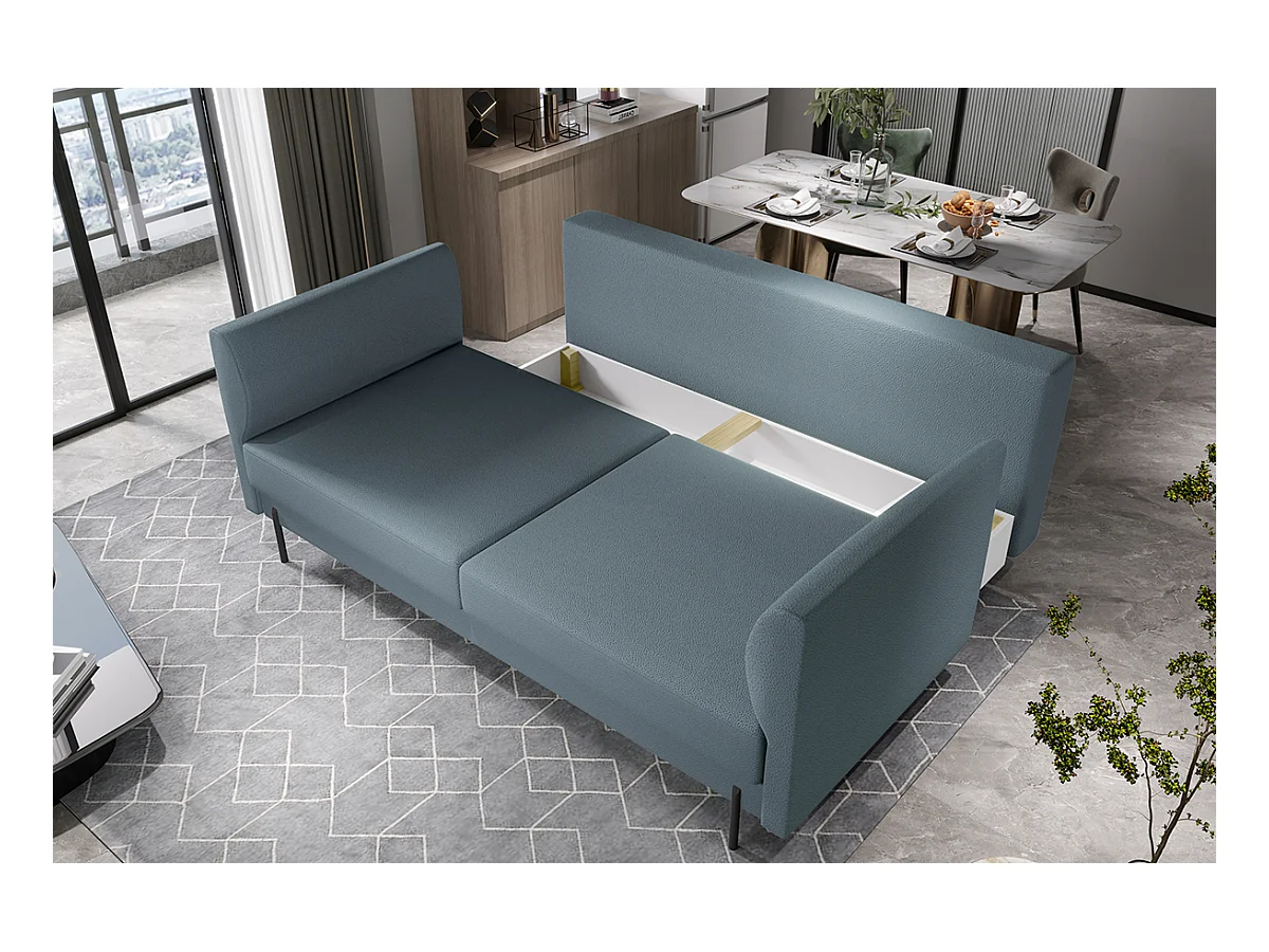 Canapé convertible en tissu ROBBY – Rangement et pieds métal noir-Gris foncé