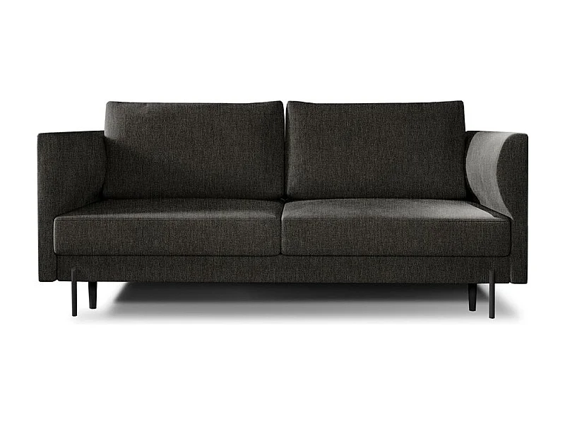 Canapé convertible en tissu ROBBY – Rangement et pieds métal noir-Gris foncé