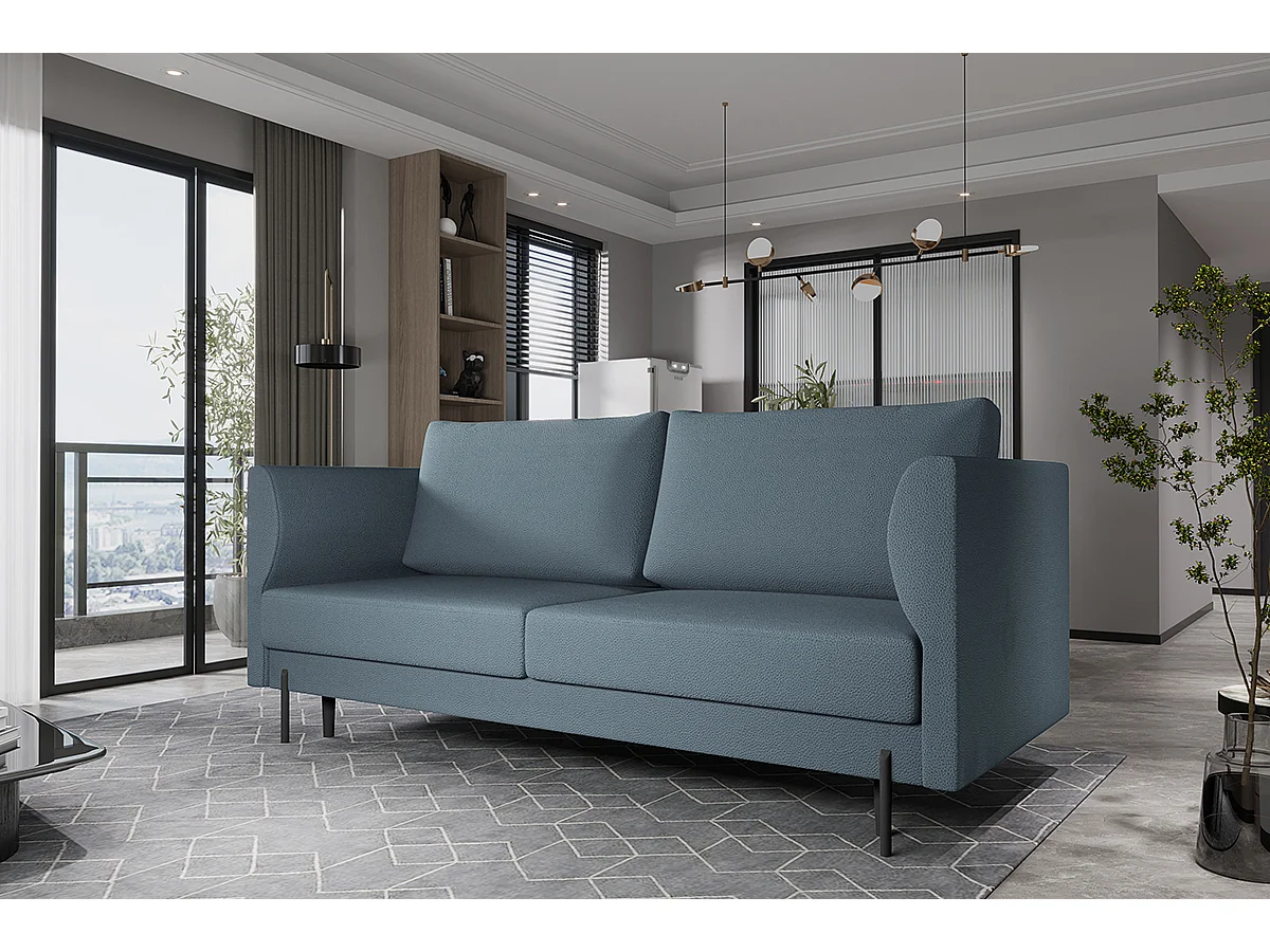 Canapé convertible en tissu ROBBY – Rangement et pieds métal noir-Gris foncé chiné