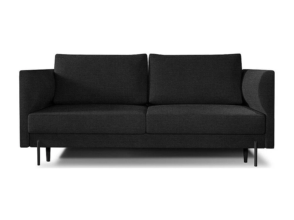 Canapé convertible en tissu ROBBY – Rangement et pieds métal noir-Gris foncé chiné