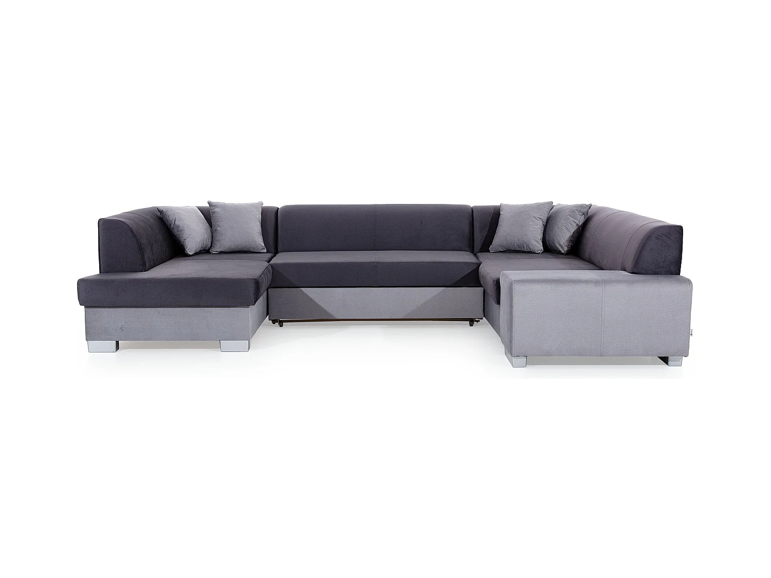 Canapé panoramique convertible HOUSTON en velours avec coffre de rangement-Gris clair/Gris-Coffre à gauche