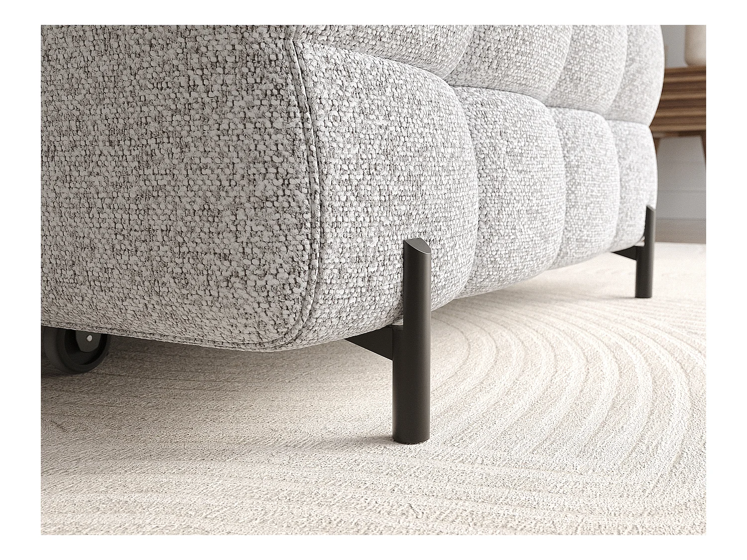 KATE omvormbare stoffen hoekbank met verstelbare hoofdsteunen – Zwarte metalen opbergruimte en poten-Kleur Muis grijs-juiste hoek