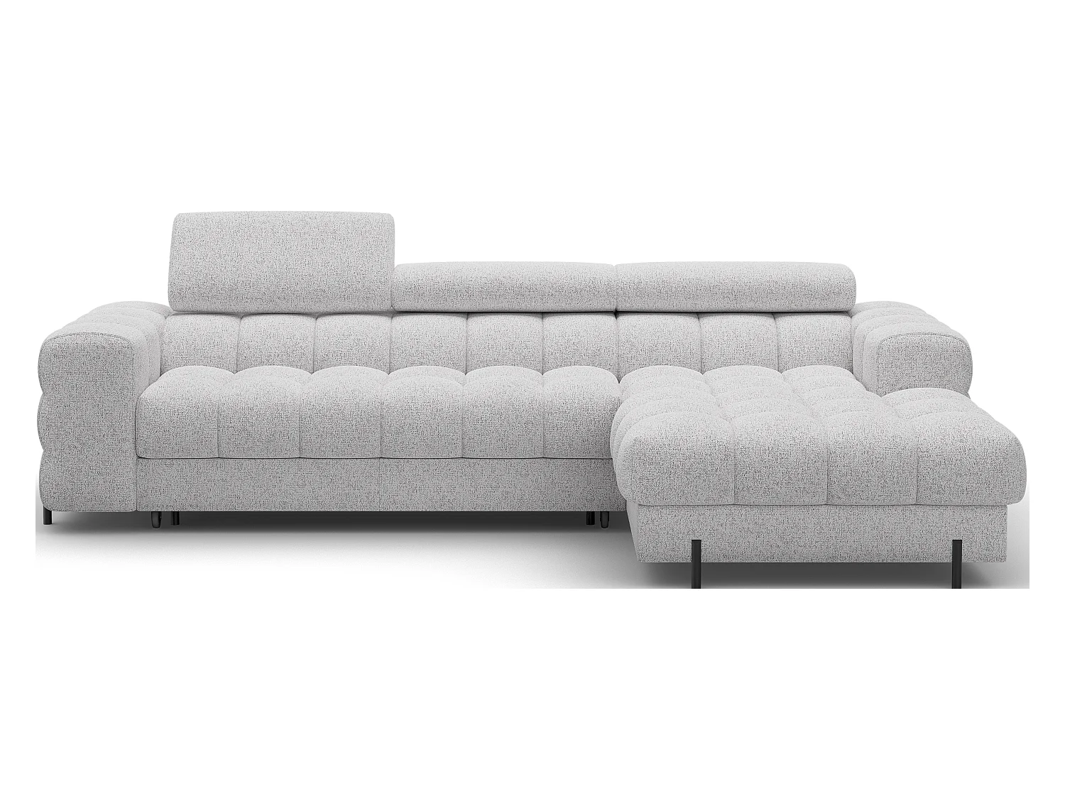 Canapé d’angle convertible tissu appuis-tête réglables KATE – Coffre et pieds métal noir-Gris souris-angle droit