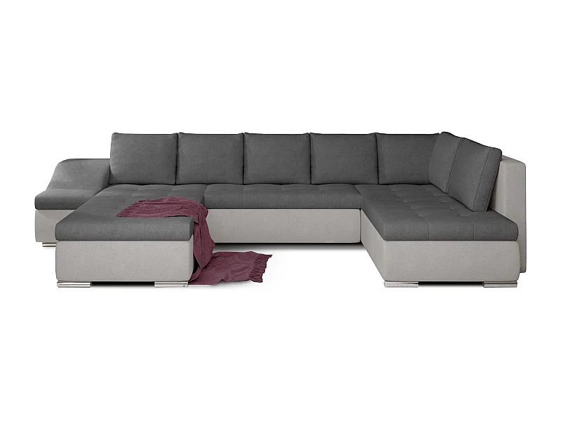 Canapé panoramique convertible JONAZ simili cuir, tissu - Rangement integré-Gris/Gris foncé-Méridienne A gauche