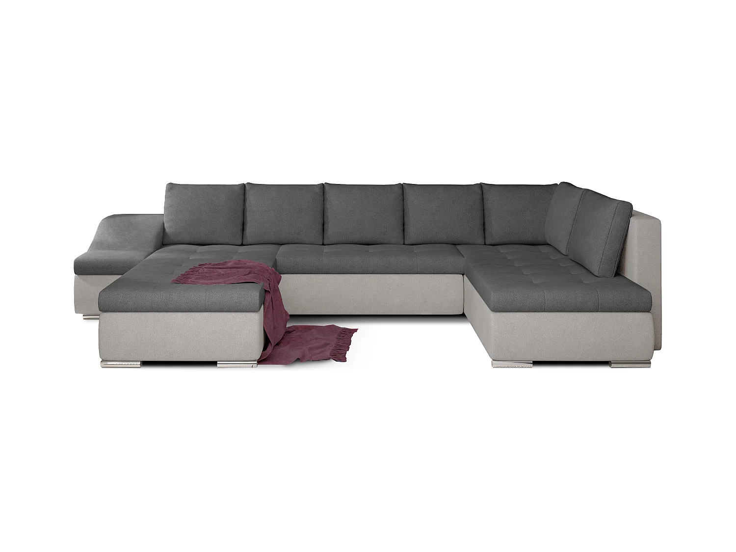 Canapé panoramique convertible JONAZ simili cuir, tissu - Rangement integré-Gris/Gris foncé-Méridienne A gauche