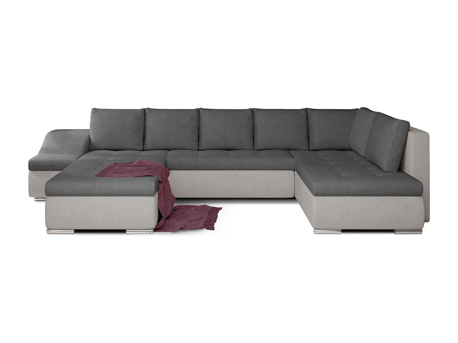 Canapé panoramique convertible JONAZ simili cuir, tissu - Rangement integré-Gris/Gris foncé-Méridienne A gauche