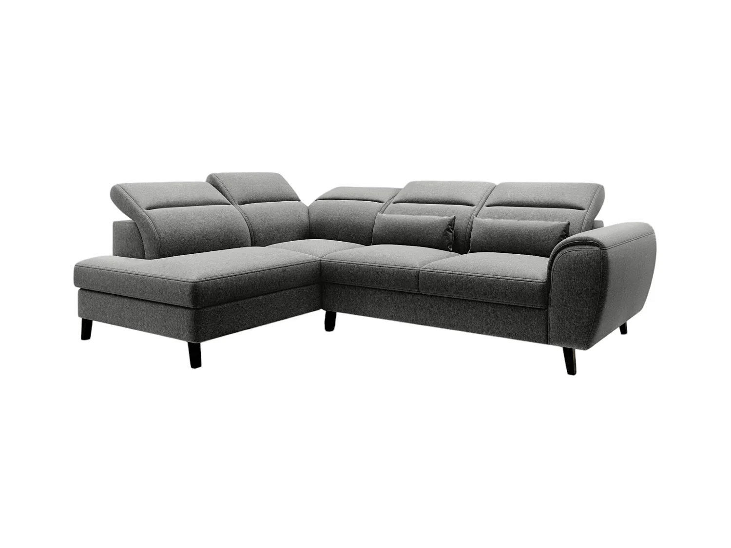 Canapé d'angle convertible avec rangement tissu NOBLESSE - Pieds bois noir-Gris chiné-angle gauche