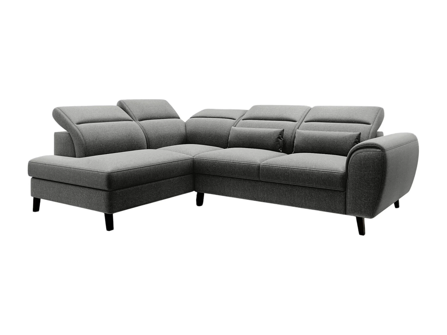 Canapé d'angle convertible avec rangement tissu NOBLESSE - Pieds bois noir-Gris chiné-angle gauche