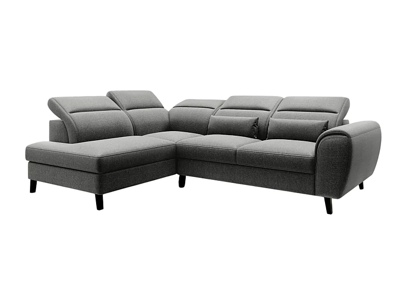 Canapé d'angle convertible avec rangement tissu NOBLESSE - Pieds bois noir-Gris chiné-angle gauche
