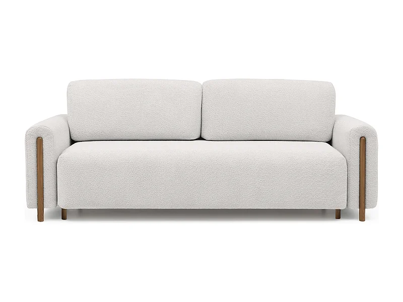 Canapé convertible en tissu bouclette DOVA - Pieds bois massif naturel-Blanc