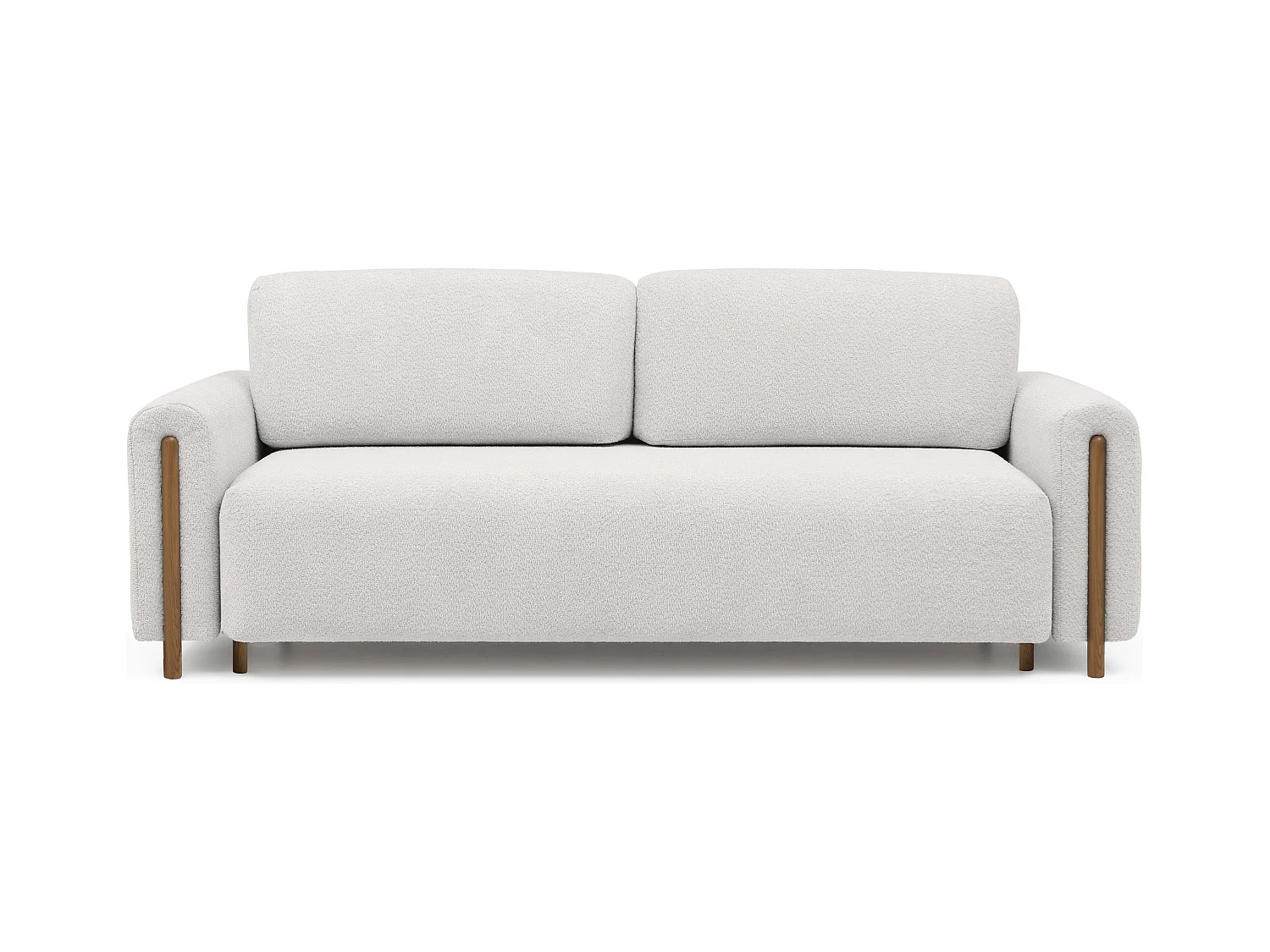 Canapé convertible en tissu bouclette DOVA - Pieds bois massif naturel-Blanc