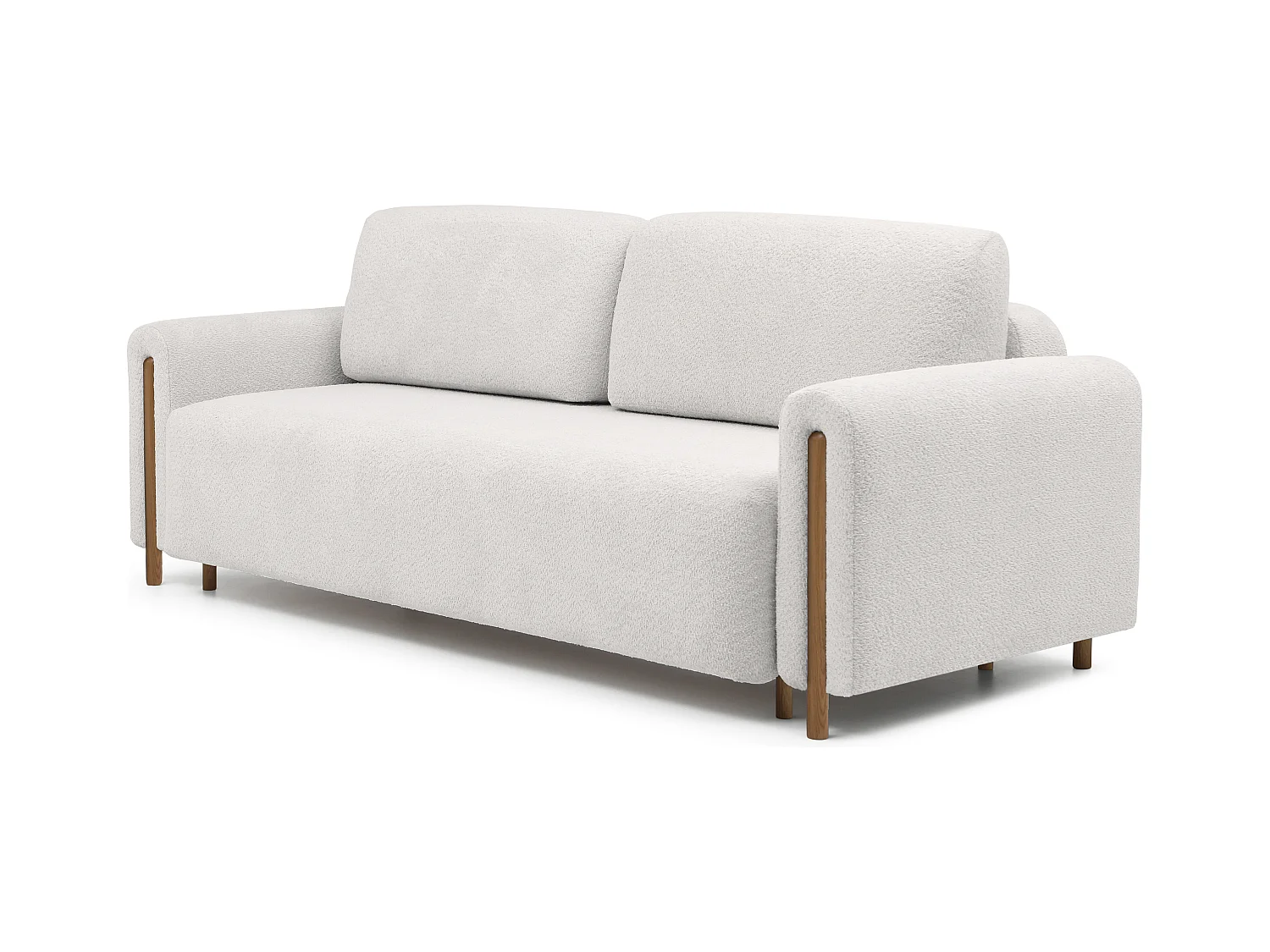 Canapé convertible en tissu bouclette DOVA - Pieds bois massif naturel-Blanc