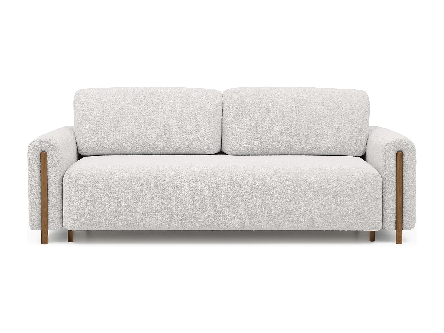 Canapé convertible en tissu bouclette DOVA - Pieds bois massif naturel-Blanc