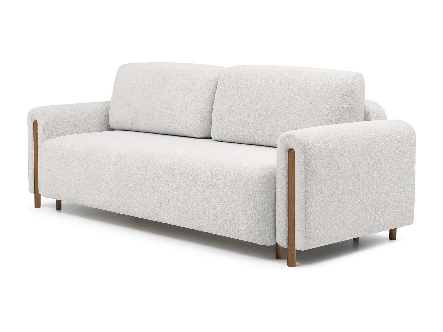 Canapé convertible en tissu bouclette DOVA - Pieds bois massif naturel-Blanc