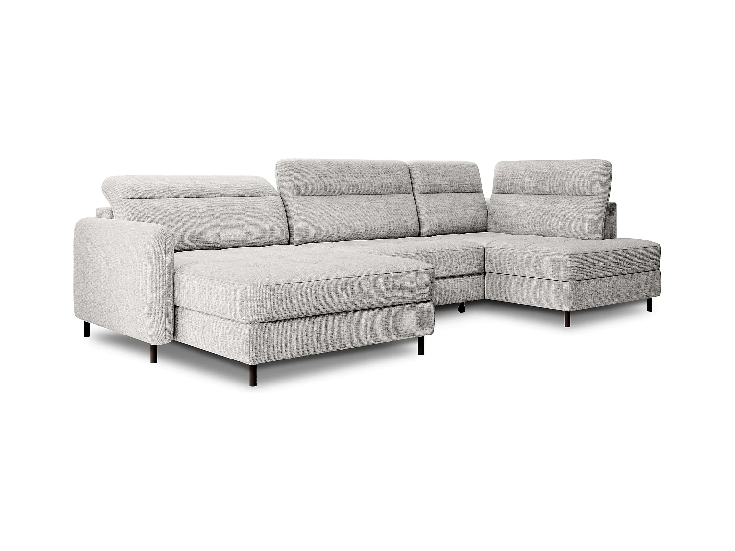 BENTO converteerbare panoramische stoffen bank met opbergvak-Kleur parel grijs-linkerhoek