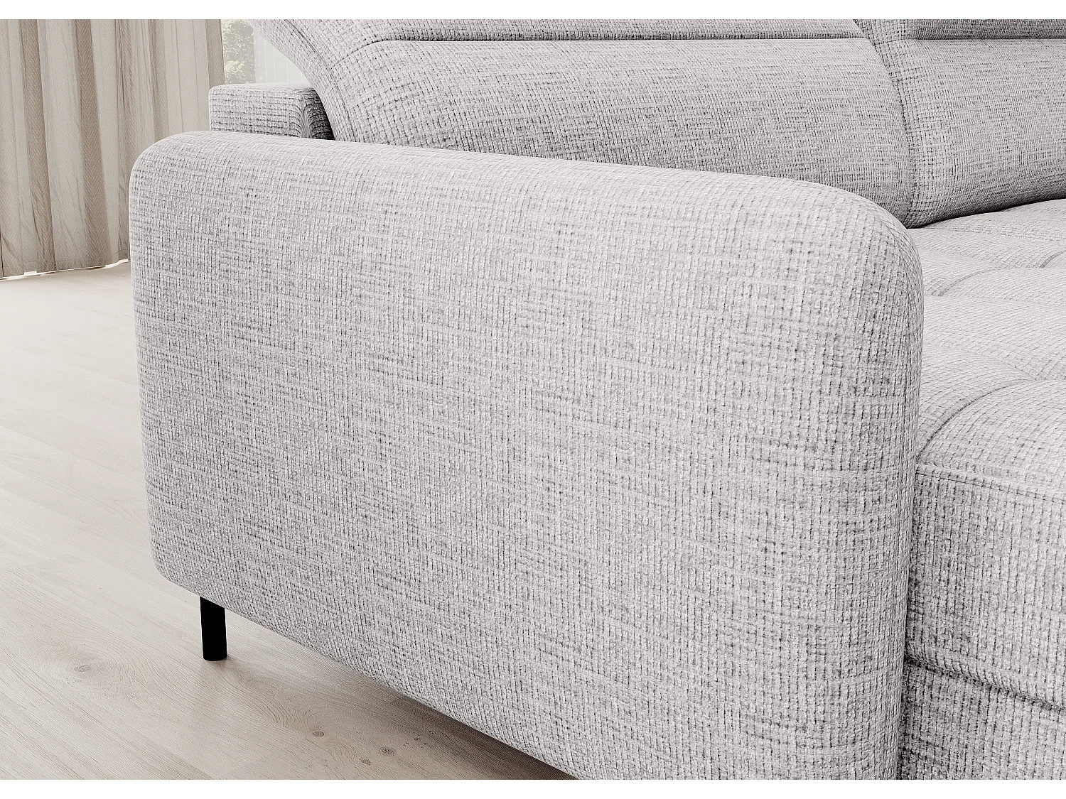 BENTO converteerbare panoramische stoffen bank met opbergvak-Kleur parel grijs-linkerhoek