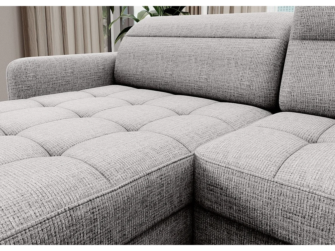 BENTO converteerbare panoramische stoffen bank met opbergvak-Kleur parel grijs-linkerhoek