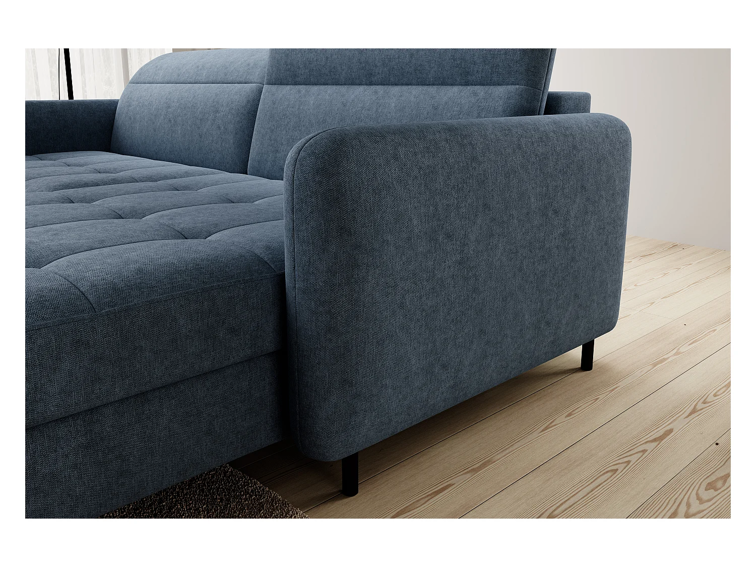 Petit canapé d’angle convertible tissu Kunder-Bleu turquin-angle droit