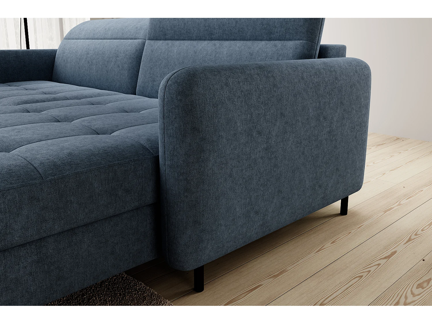 Petit canapé d’angle convertible tissu Kunder-Bleu turquin-angle droit