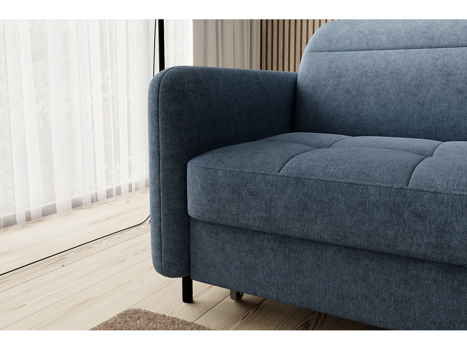 Petit canapé d’angle convertible tissu Kunder-Bleu turquin-angle droit