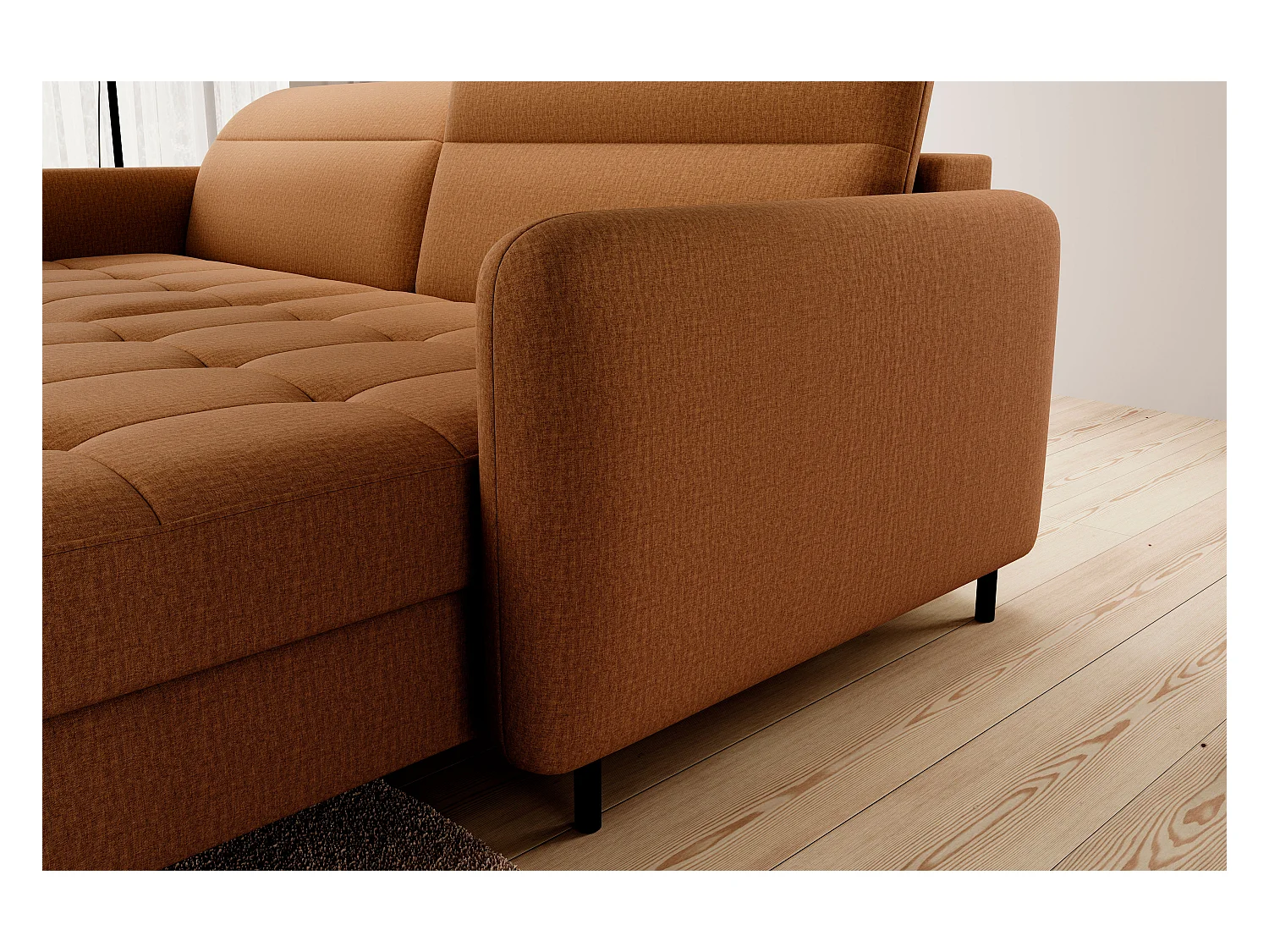 Petit canapé d’angle convertible tissu Kunder-Orange-angle droit