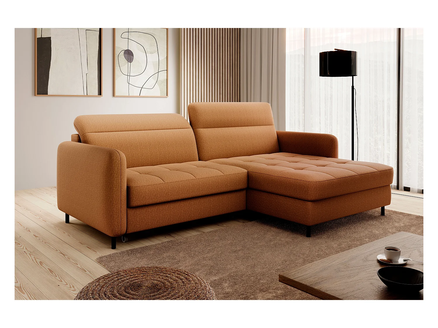 Petit canapé d’angle convertible tissu Kunder-Orange-angle droit