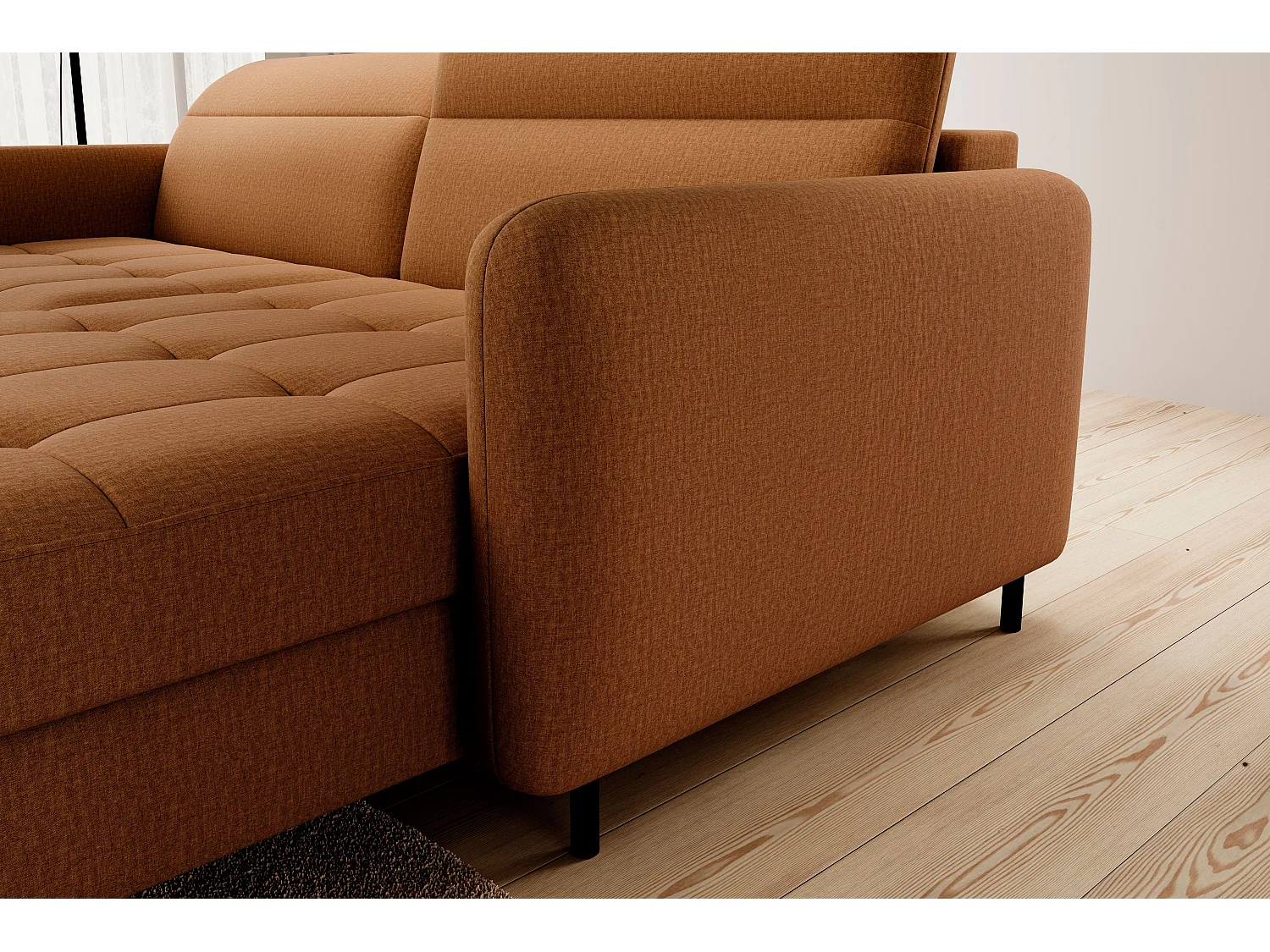 Petit canapé d’angle convertible tissu Kunder-Orange-angle droit