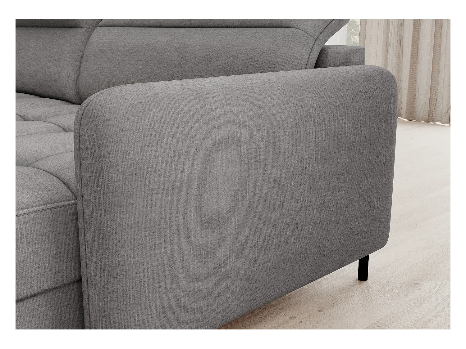 BENTO converteerbare panoramische stoffen bank met opbergvak-Kleur Grijs-juiste hoek