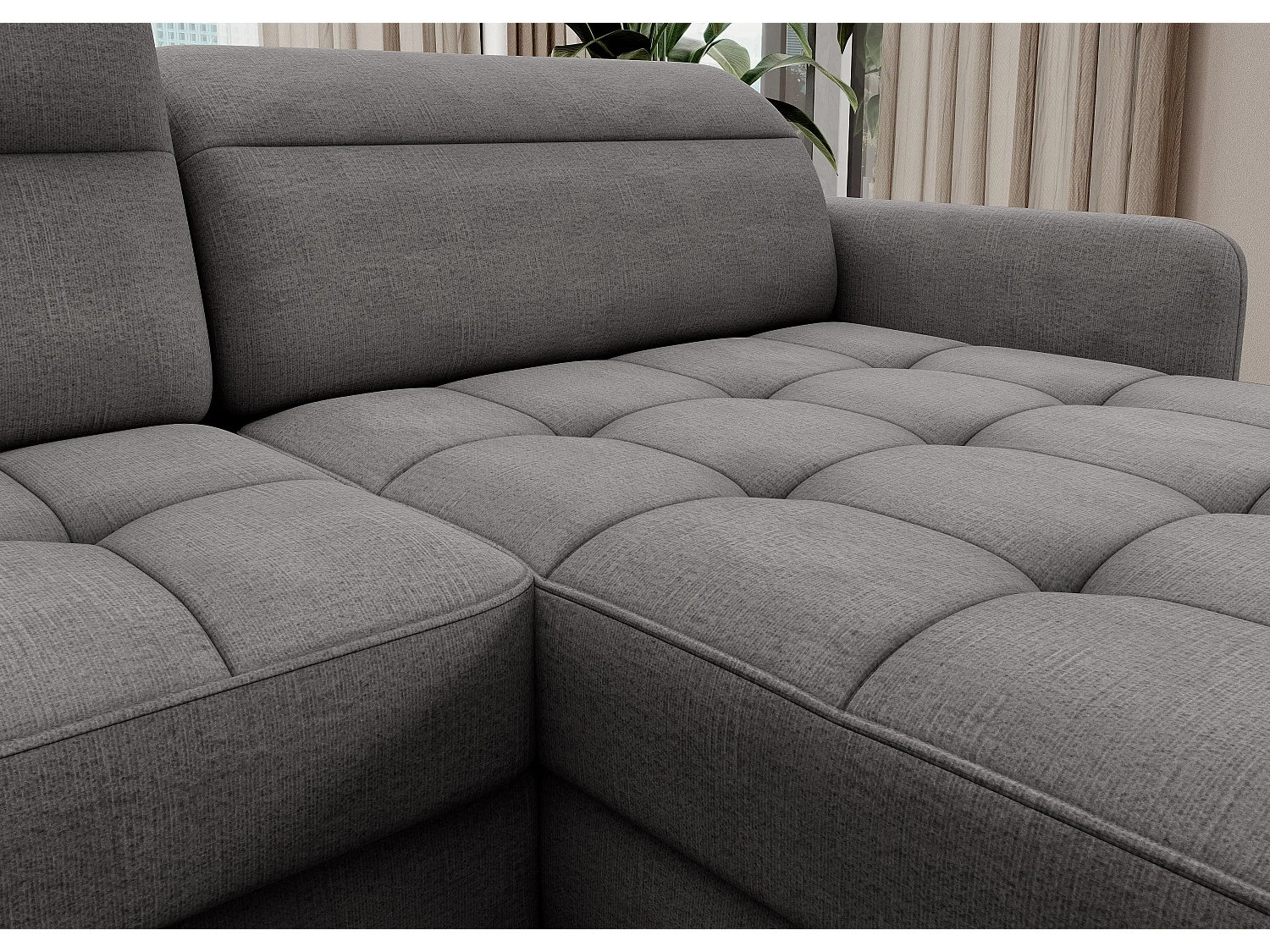 BENTO converteerbare panoramische stoffen bank met opbergvak-Kleur Grijs-juiste hoek