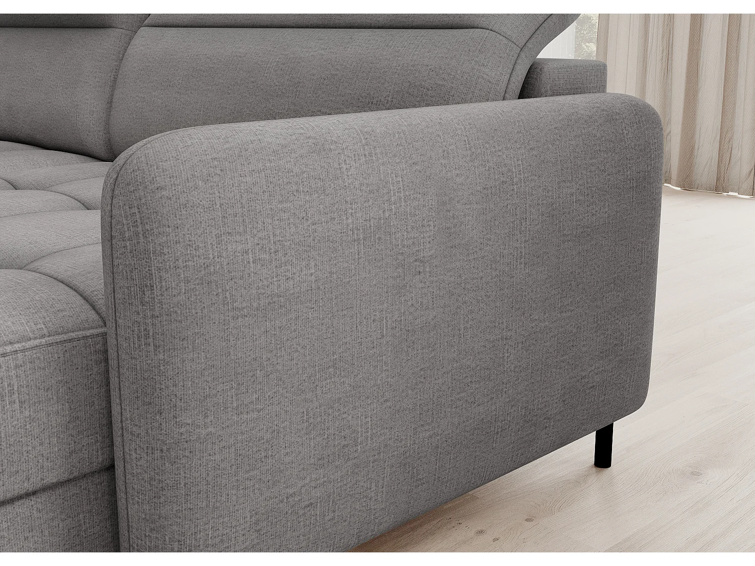 BENTO converteerbare panoramische stoffen bank met opbergvak-Kleur Grijs-juiste hoek