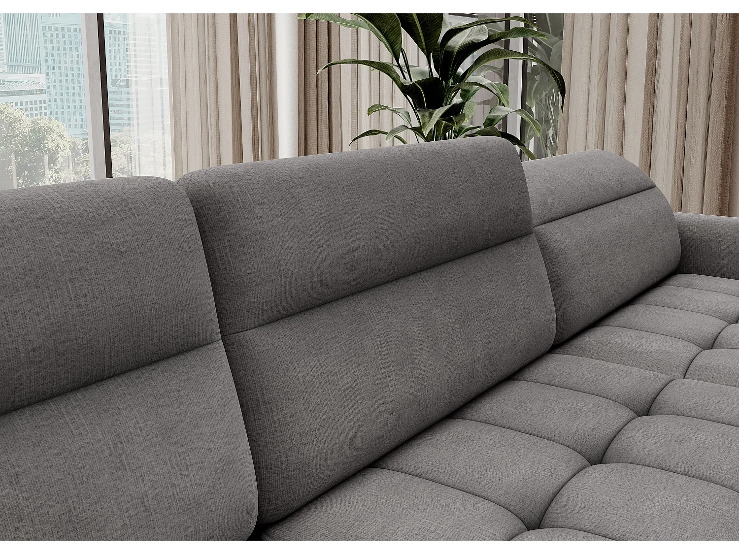 BENTO converteerbare panoramische stoffen bank met opbergvak-Kleur Grijs-juiste hoek