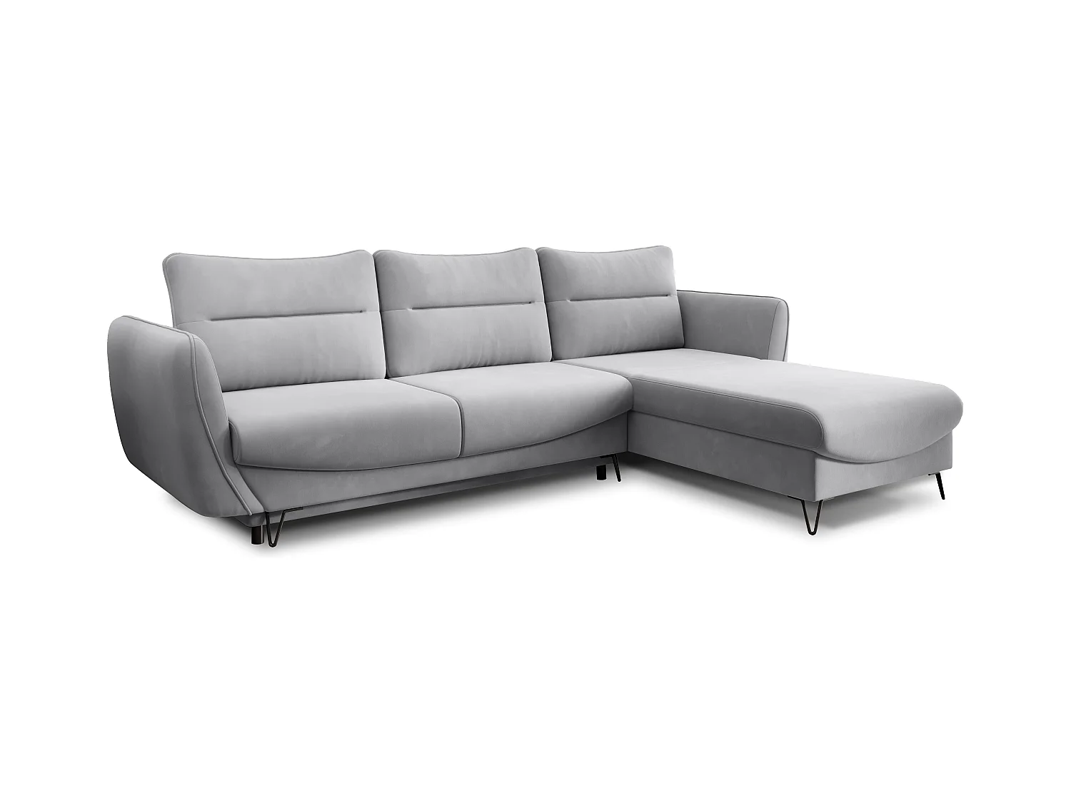 ZURIK stoffen omvormbare hoekbank - Opbergbox en zwarte metalen poten-Kleur Muis grijs-juiste hoek