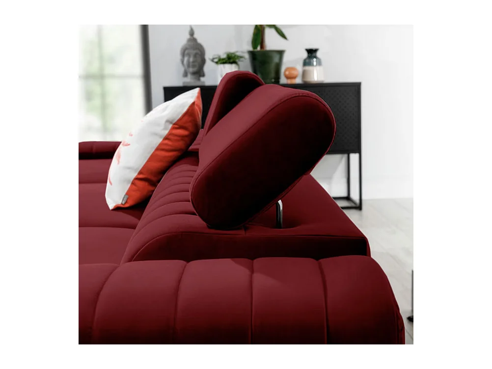 Canapé d'angle convertible velours têtière réglables GRENKY - Coffre, pieds acier chromé-Bordeaux-angle gauche