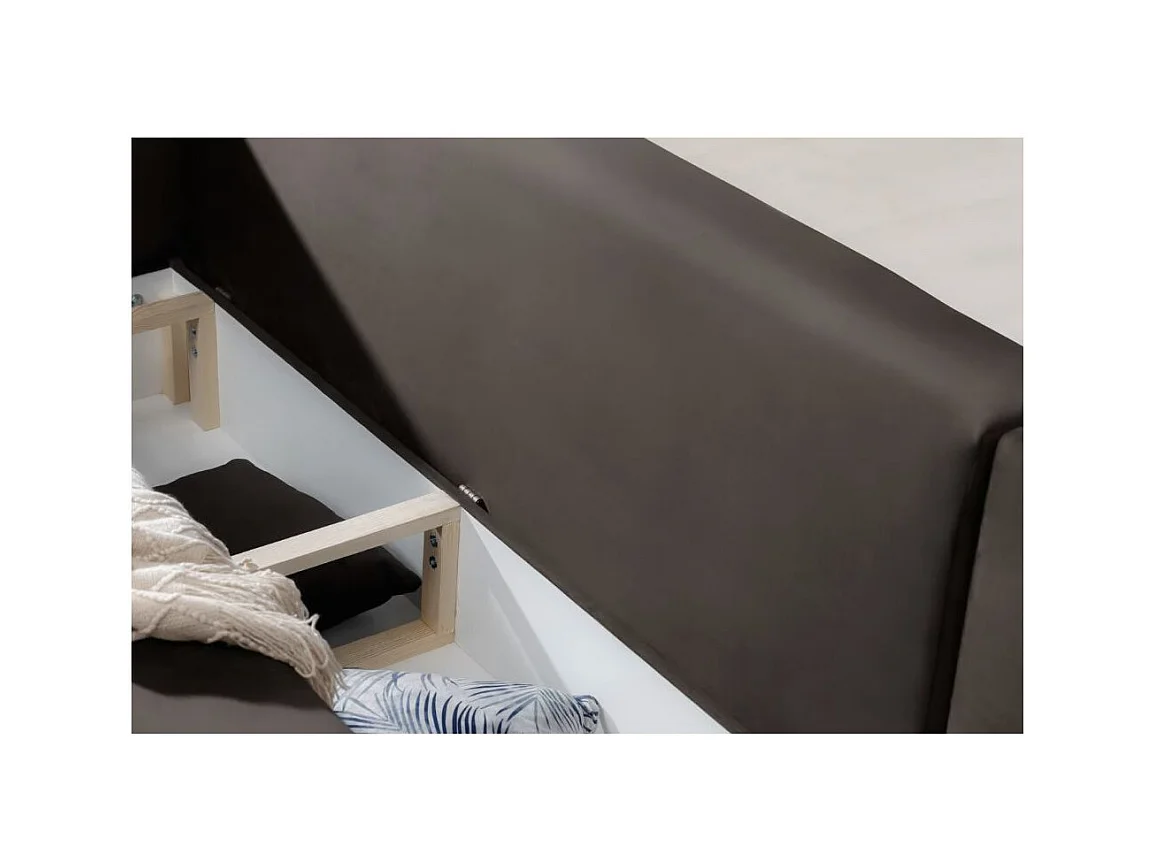 Canapé d'angle convertible velours DAVINA - Coffre et pieds métal noir-Marron-angle droit