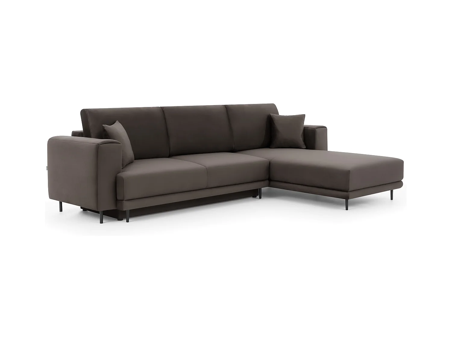 Canapé d'angle convertible velours DAVINA - Coffre et pieds métal noir-Marron-angle droit